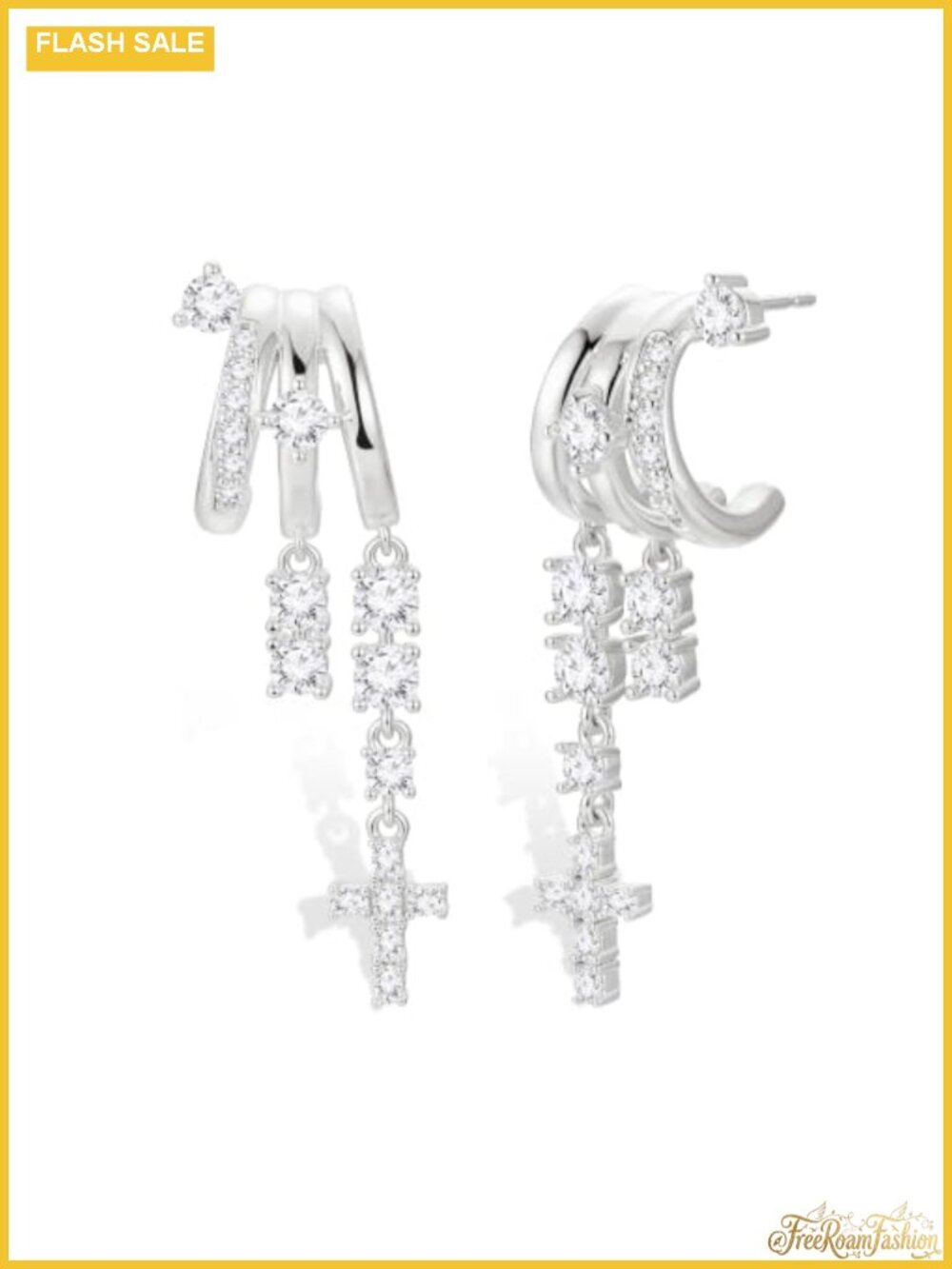 Triple Huggie Illusion Stacked Earrings Sterling Silver Plated Dangle
